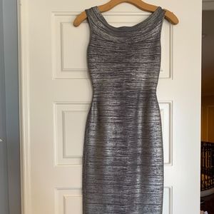 HERVE LEGER SILVER METALLIC COATED BONDAGE XS